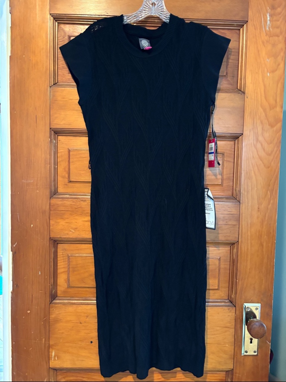 Vince Camuto Black Knit Maxi Dress with Cap Sleeves missing belt
